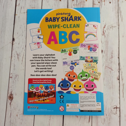 Baby Shark Wipe Clean ABC - książka po angielsku z suchościeralnym markerem Baby Shark Wipe Clean ABC - książka po angielsku z suchościeralnym markerem