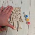 Drewniany Robot układanka DIY z farbami (brak pędzelka)
