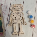 Drewniany Robot układanka DIY z farbami (brak pędzelka)