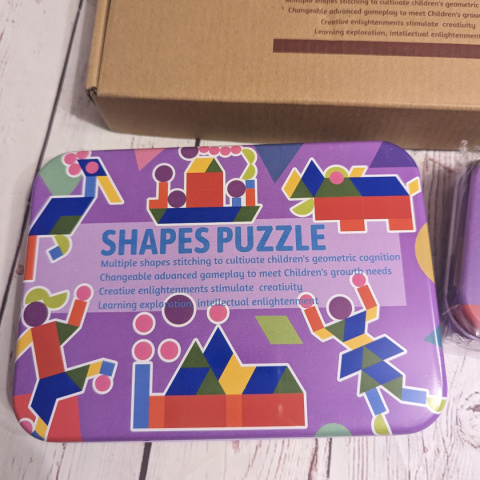 Shapes Puzzle - drewniane kształty do układania w obrazki z kart