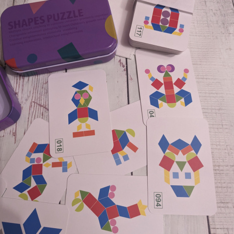 Shapes Puzzle - drewniane kształty do układania w obrazki z kart