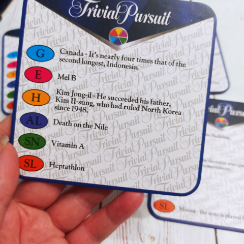 Trivial Pursuit Coasters - quiz z wiedzy ogólnej, kategorie - 120 pytań