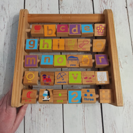 Drewniane Liczydło z Alfabetem, Obrazkami, Liczbami