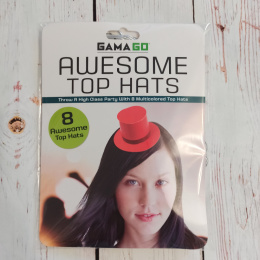 Awesome Top Hats - zestaw 8 mini kapeluszy na gumce - różne kolory NOWE