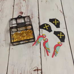 Pirate's Treasure - szkatułka z monetami, papugami i pirackimi kapeluszami - nowa