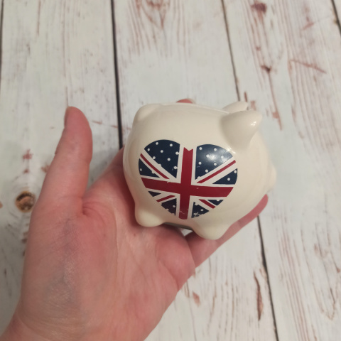 Mini ceramiczna skarbonka świnka z flagą Wielkiej Brytanii