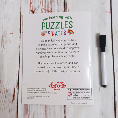 PUZZLES - fun learning with PIRATES - suchościeralna książeczka NOWA