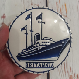 Ceramiczna Podkładka/ Dekoracja ze statkiem królowej brytyjskiej BRITANNIA