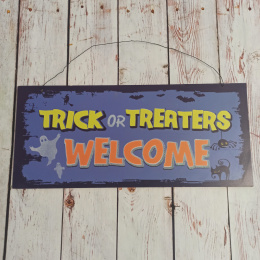 Dekoracyjna tabliczka Trick or Treaters WELCOME 45x21 cm