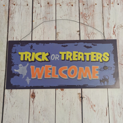 Dekoracyjna tabliczka Trick or Treaters WELCOME 45x21 cm