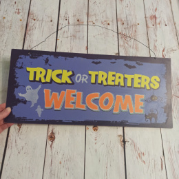 Dekoracyjna tabliczka Trick or Treaters WELCOME 45x21 cm