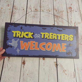 Dekoracyjna tabliczka Trick or Treaters WELCOME 45x21 cm