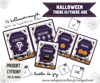 Halloween THERE IS THERE ARE - zestaw kart z kostką w pliku PDF