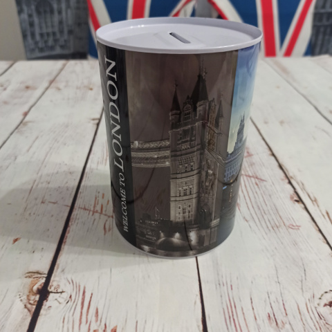 Puszka WELCOME TO LONDON - skarbonka 15x10 cm NOWA - Tower Bridge, Big Ben, St. Paul's Cathedral