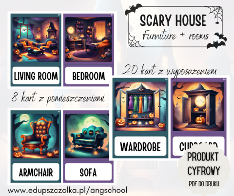 SCARY HOUSE meble i pomieszczenia - do druku + gry i wersja online