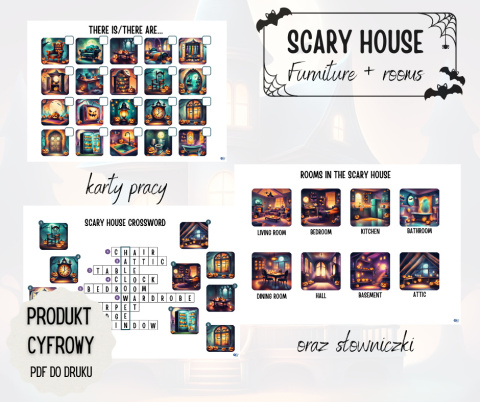 SCARY HOUSE meble i pomieszczenia - do druku + gry i wersja online