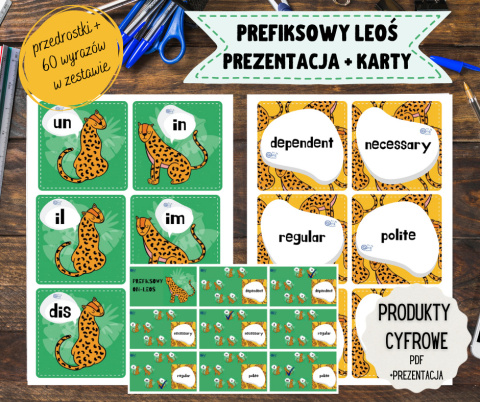 Zestaw 2w1 Prefiksowy ON-Leoś prezentacja oraz karty do druku (PRZEDROSTKI matura)