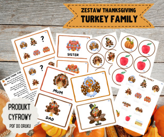 Zestaw Thanksgiving TURKEY FAMILY - rodzinka indyków i zaginiona dynia - materiały PDF