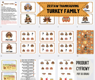 Zestaw Thanksgiving TURKEY FAMILY - rodzinka indyków i zaginiona dynia - materiały PDF