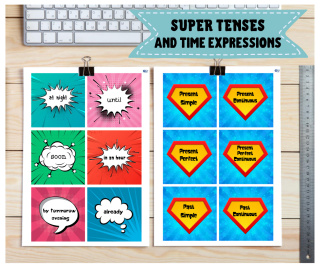 Karty gramatyczne Super Tenses and Time Expressions - gra w pliku PDF