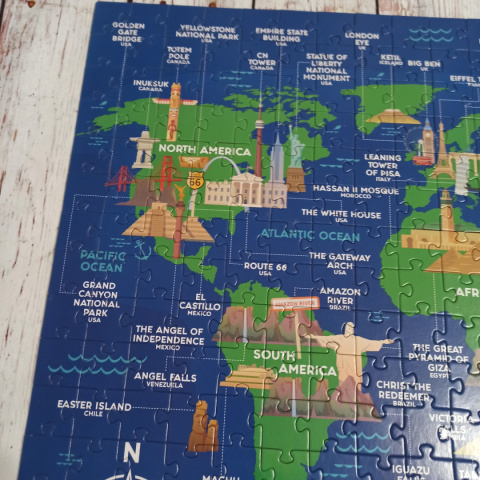 Puzzle Mapa Świata Landmarks of the World 300 elementów - 60x45 cm