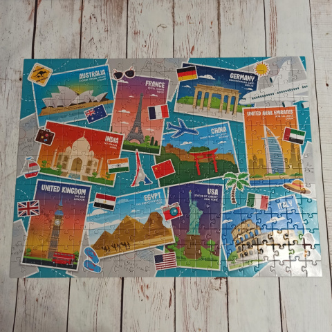 Puzzle Travel Adventures 300 elementów - 60x45 cm - UK, USA, France, Australia, Italy, itp.