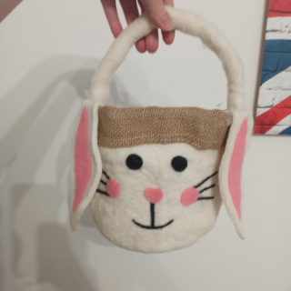 Duży Filcowany Królik - koszyczek do Easter Egg Hunt BIAŁY - NOWY
