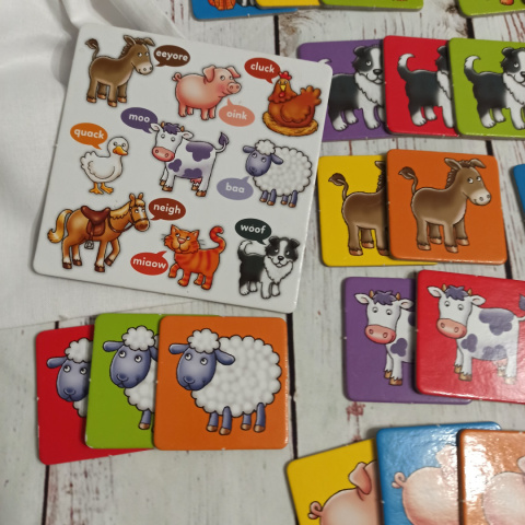 FARM ANIMALS - 25 kart ze zwierzętami z farmy, na wsi z kostką - w woreczku do losowania FARM ANIMALS - 25 kart ze zwierzętami z farmy, na wsi z kostką - w woreczku do losowania