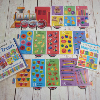 Let's Count Numbers! Puzzle Train 2w1 - długie puzzle 145 cm + książeczka