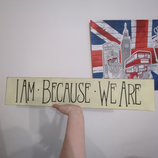 Duży drewniany napis I AM BECAUSE WE ARE - 67x13 cm - vintage