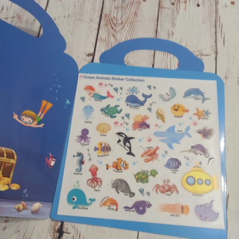 Ocean Animals Sticker Album - plansza z naklejkami wielokrotnego użytku - słownictwo po angielsku