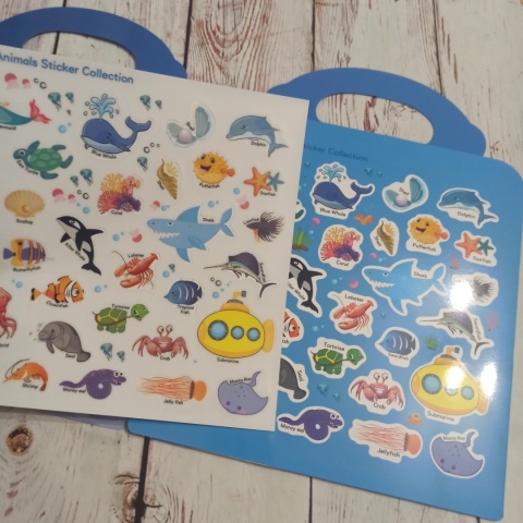 Ocean Animals Sticker Album - plansza z naklejkami wielokrotnego użytku - słownictwo po angielsku