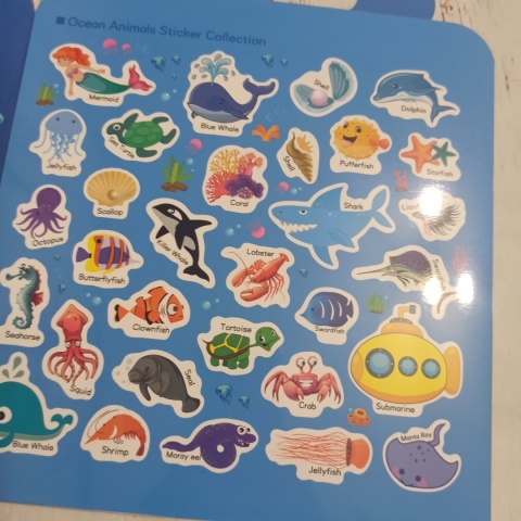 Ocean Animals Sticker Album - plansza z naklejkami wielokrotnego użytku - słownictwo po angielsku