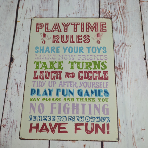PLAYTIME RULES - tabliczka z zasadami gier i zabaw 20x28 cm