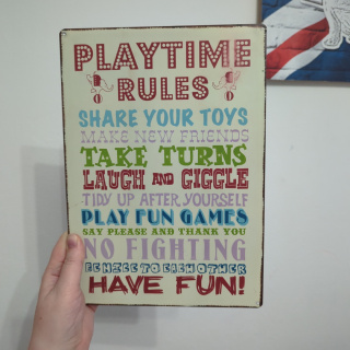 PLAYTIME RULES - tabliczka z zasadami gier i zabaw 20x28 cm