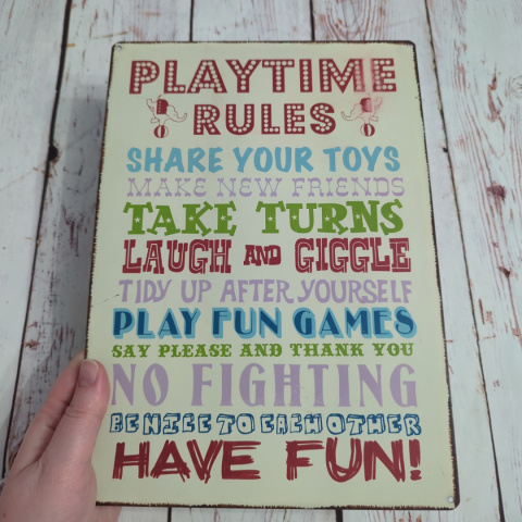 PLAYTIME RULES - tabliczka z zasadami gier i zabaw 20x28 cm