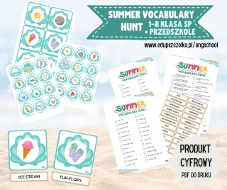 SUMMER Vocabulary Hunt - zestaw materiałów do polowania na wakacyjne słownictwo - plik PDF