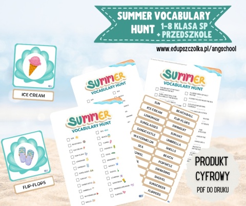 SUMMER Vocabulary Hunt - zestaw materiałów do polowania na wakacyjne słownictwo - plik PDF SUMMER Vocabulary Hunt - zestaw materiałów do polowania na wakacyjne słownictwo - plik PDF