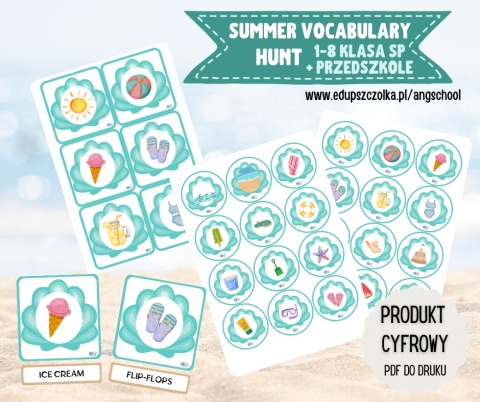 SUMMER Vocabulary Hunt - zestaw materiałów do polowania na wakacyjne słownictwo - plik PDF SUMMER Vocabulary Hunt - zestaw materiałów do polowania na wakacyjne słownictwo - plik PDF