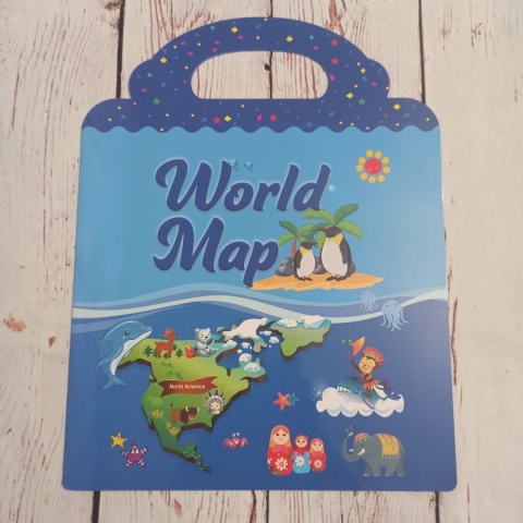World Map Sticker Album - plansza z naklejkami wielokrotnego użytku - słownictwo po angielsku