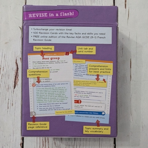 French GCSE Revision Cards nauka francuskiego z angielskimi tłumaczeniami