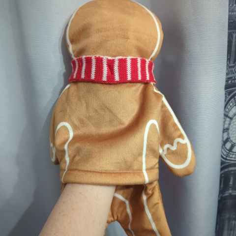 Pierniczek, Gingerbread, Ciastek 2w1 - pacynka i skrytka do chowania przedmiotów i zgadywania po dotyku