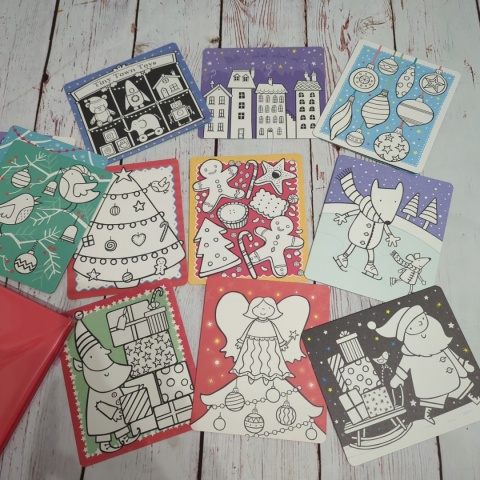 Zestaw 18 świątecznych kartek Usborne do kolorowania w zestawie z kopertami