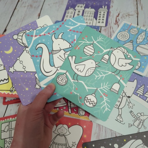 Zestaw 18 świątecznych kartek Usborne do kolorowania w zestawie z kopertami