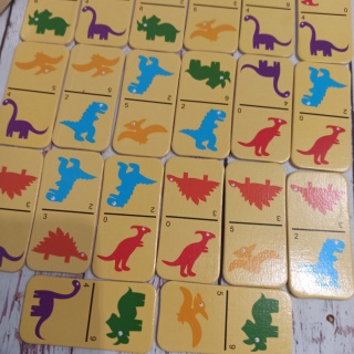 DINO dominoes - dinozaury + kolory - 28 kafelków