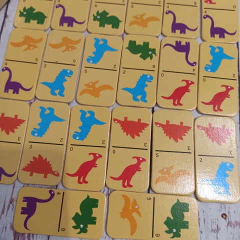 DINO dominoes - dinozaury + kolory - 28 kafelków