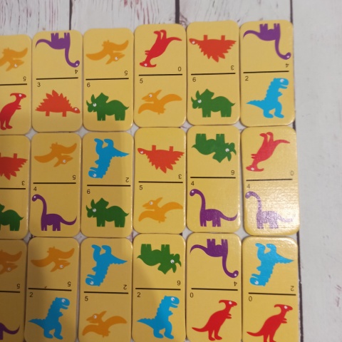 DINO dominoes - dinozaury + kolory - 28 kafelków