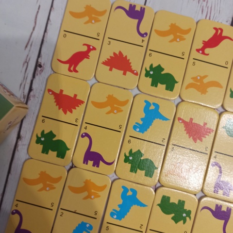 DINO dominoes - dinozaury + kolory - 28 kafelków