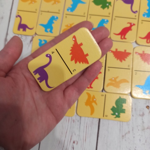 DINO dominoes - dinozaury + kolory - 28 kafelków