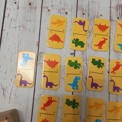 DINO dominoes - dinozaury + kolory - 28 kafelków